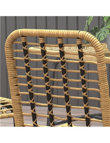 Outsunny 5 Pcs Rattan Outdoor Dining Set Patio Conservatory w/ Tempered Glass Tabletop Hollowed-out Design - Natural Wood Finish