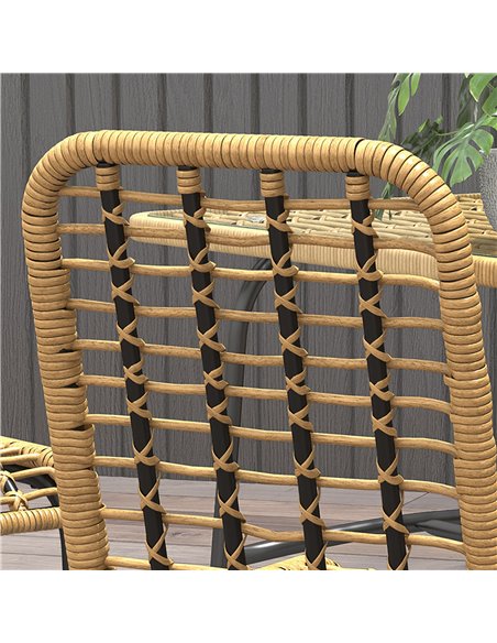 Outsunny 5 Pcs Rattan Outdoor Dining Set Patio Conservatory w/ Tempered Glass Tabletop Hollowed-out Design - Natural Wood Finish - pic 65742 | FastDaddyshop