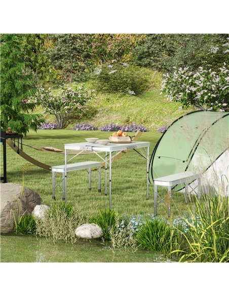Outsunny Picnic Table Set, Foldable Camping Aluminium Table with 2 Benches, Lightweight for Garden, Party, BBQ, Silver A20-415V0 - pic 65762 | FastDaddyshop