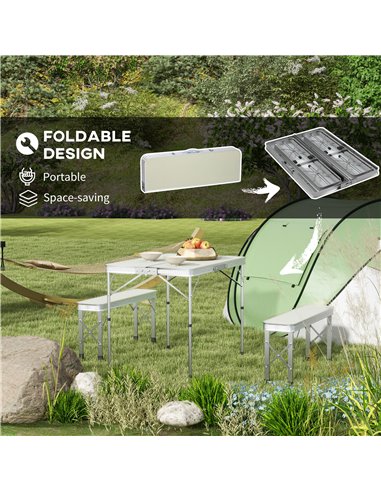 Outsunny Picnic Table Set, Foldable Camping Aluminium Table with 2 Benches, Lightweight for Garden, Party, BBQ, Silver A20-415V0
