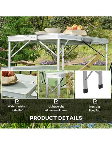 Outsunny Picnic Table Set, Foldable Camping Aluminium Table with 2 Benches, Lightweight for Garden, Party, BBQ, Silver A20-415V0
