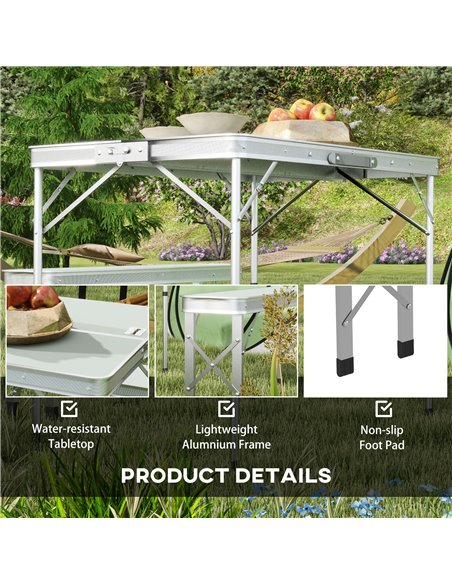 Outsunny Picnic Table Set, Foldable Camping Aluminium Table with 2 Benches, Lightweight for Garden, Party, BBQ, Silver A20-415V0 - pic 65765 | FastDaddyshop