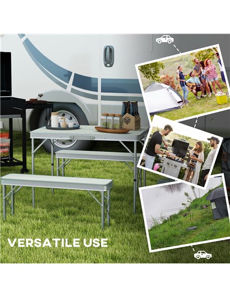 Outsunny Picnic Table Set, Foldable Camping Aluminium Table with 2 Benches, Lightweight for Garden, Party, BBQ, Silver A20-415V0 - pic 65766 | FastDaddyshop