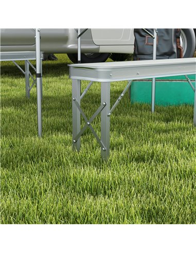 Outsunny Picnic Table Set, Foldable Camping Aluminium Table with 2 Benches, Lightweight for Garden, Party, BBQ, Silver A20-415V0