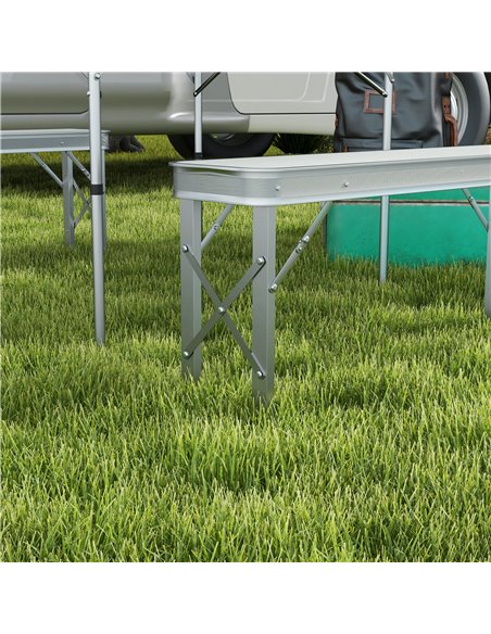 Outsunny Picnic Table Set, Foldable Camping Aluminium Table with 2 Benches, Lightweight for Garden, Party, BBQ, Silver A20-415V0 - pic 65768 | FastDaddyshop