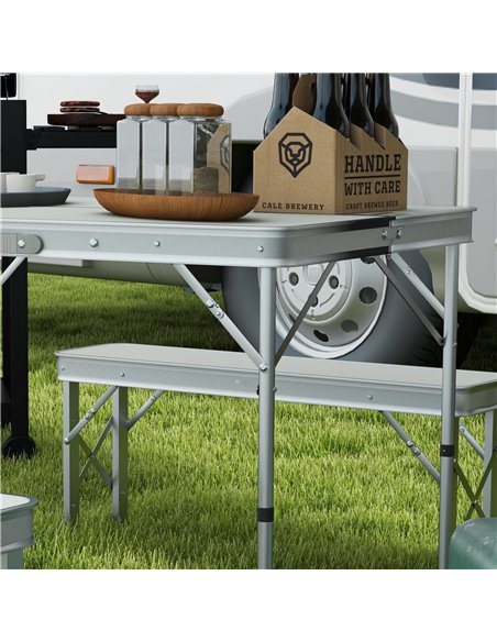 Outsunny Picnic Table Set, Foldable Camping Aluminium Table with 2 Benches, Lightweight for Garden, Party, BBQ, Silver A20-415V0 - pic 65769 | FastDaddyshop