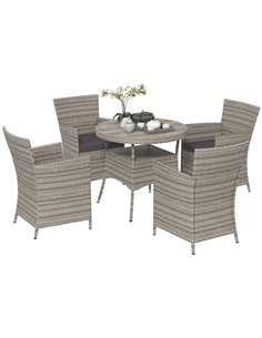 Outsunny Rattan Dining Set, 5 Pieces with Removable Cushions & Slatted Tabletop, Ideal for Patio, Lawn, Balcony, Grey 861-096V70