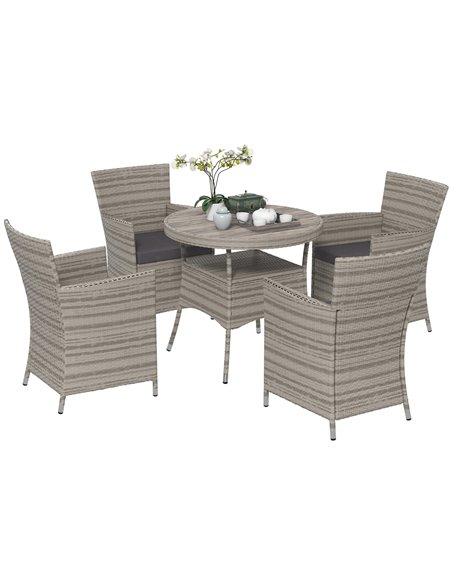 Outsunny Rattan Dining Set, 5 Pieces with Removable Cushions & Slatted Tabletop, Ideal for Patio, Lawn, Balcony, Grey 861-096V70 - pic 65770 | FastDaddyshop