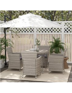 Outsunny Rattan Dining Set, 5 Pieces with Removable Cushions & Slatted Tabletop, Ideal for Patio, Lawn, Balcony, Grey 861-096V70 2