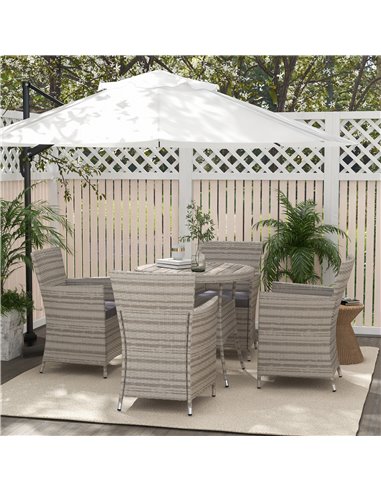 Outsunny Rattan Dining Set, 5 Pieces with Removable Cushions & Slatted Tabletop, Ideal for Patio, Lawn, Balcony, Grey 861-096V70
