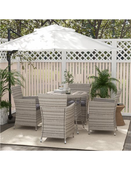 Outsunny Rattan Dining Set, 5 Pieces with Removable Cushions & Slatted Tabletop, Ideal for Patio, Lawn, Balcony, Grey 861-096V70 - pic 65771 | FastDaddyshop