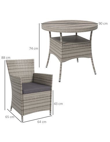 Outsunny Rattan Dining Set, 5 Pieces with Removable Cushions & Slatted Tabletop, Ideal for Patio, Lawn, Balcony, Grey 861-096V70