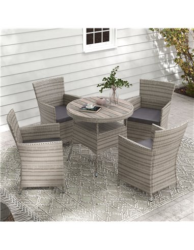 Outsunny Rattan Dining Set, 5 Pieces with Removable Cushions & Slatted Tabletop, Ideal for Patio, Lawn, Balcony, Grey 861-096V70