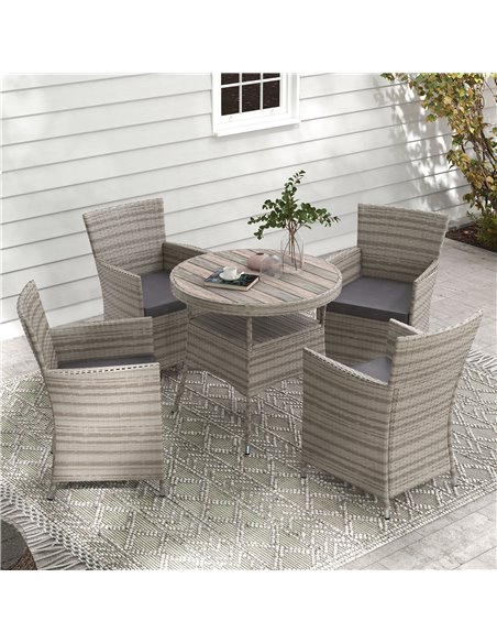 Outsunny Rattan Dining Set, 5 Pieces with Removable Cushions & Slatted Tabletop, Ideal for Patio, Lawn, Balcony, Grey 861-096V70 - pic 65776 | FastDaddyshop