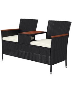 Outsunny Two-Seat Rattan Loveseat, with Wood-Top Middle Table - Black 867-215V00BK