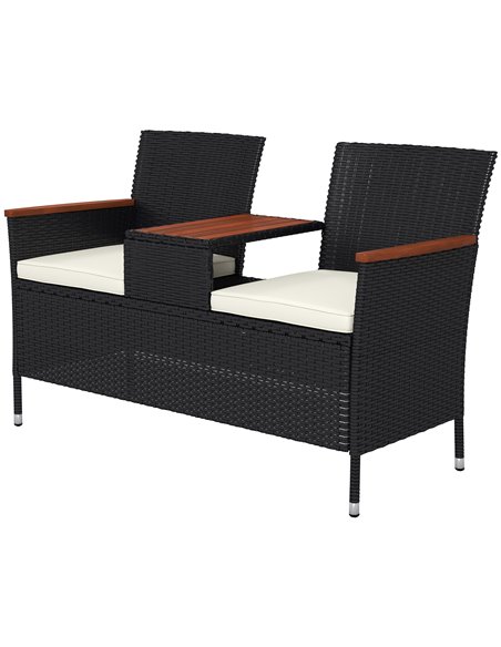 Outsunny Two-Seat Rattan Loveseat, with Wood-Top Middle Table - Black 867-215V00BK - pic 65779 | FastDaddyshop