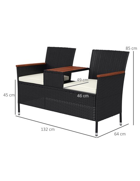 Outsunny Two-Seat Rattan Loveseat, with Wood-Top Middle Table - Black 867-215V00BK - pic 65781 | FastDaddyshop