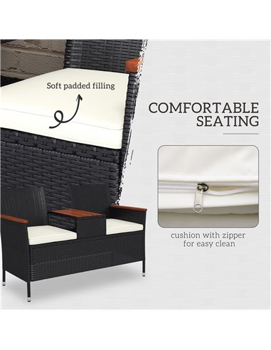 Outsunny Two-Seat Rattan Loveseat, with Wood-Top Middle Table - Black 867-215V00BK