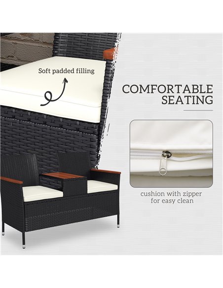 Outsunny Two-Seat Rattan Loveseat, with Wood-Top Middle Table - Black 867-215V00BK - pic 65783 | FastDaddyshop