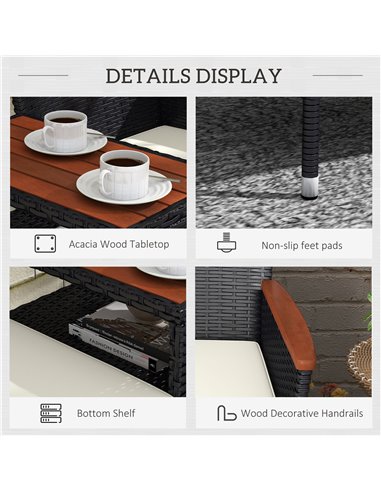 Outsunny Two-Seat Rattan Loveseat, with Wood-Top Middle Table - Black 867-215V00BK