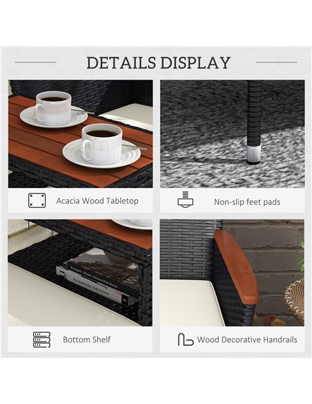 Outsunny Two-Seat Rattan Loveseat, with Wood-Top Middle Table - Black 867-215V00BK - pic 65784 | FastDaddyshop