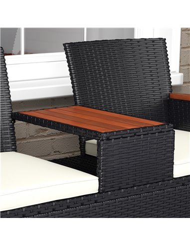 Outsunny Two-Seat Rattan Loveseat, with Wood-Top Middle Table - Black 867-215V00BK