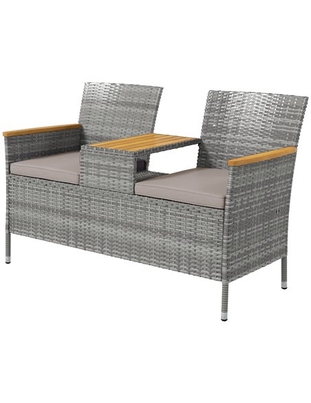Outsunny Two-Seat Rattan Loveseat, with Wood-Top Middle Table - Grey 867-215V00GY - pic 65788 | FastDaddyshop