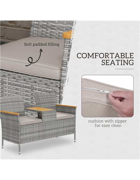 Outsunny Two-Seat Rattan Loveseat, with Wood-Top Middle Table - Grey 867-215V00GY - pic 65792 | FastDaddyshop