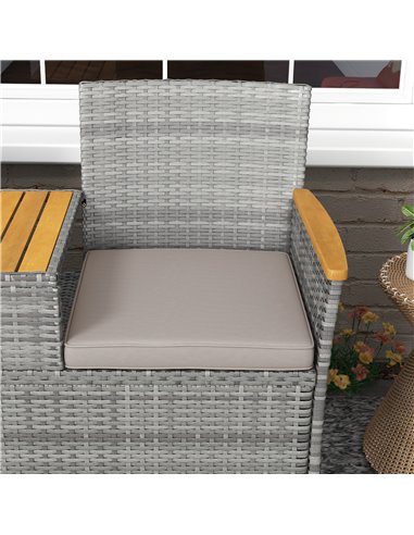 Outsunny Two-Seat Rattan Loveseat, with Wood-Top Middle Table - Grey 867-215V00GY