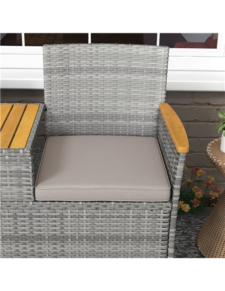 Outsunny Two-Seat Rattan Loveseat, with Wood-Top Middle Table - Grey 867-215V00GY - pic 65795 | FastDaddyshop