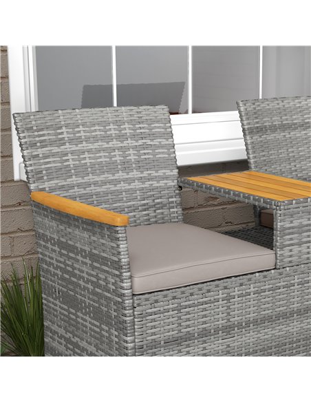 Outsunny Two-Seat Rattan Loveseat, with Wood-Top Middle Table - Grey 867-215V00GY - pic 65796 | FastDaddyshop