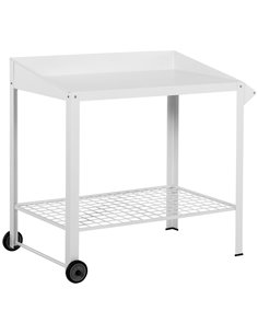Outsunny Garden Outdoor Metal Potting Table Bench Planting Workstation Push Cart with Wheels Side Hanger - White 845-316