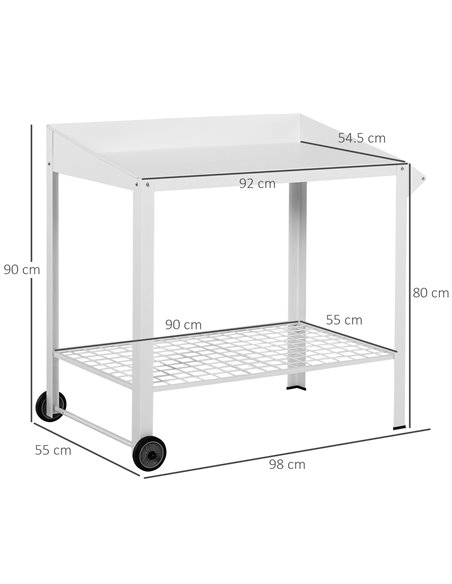 Outsunny Garden Outdoor Metal Potting Table Bench Planting Workstation Push Cart with Wheels Side Hanger - White 845-316 - pic 65799 | FastDaddyshop