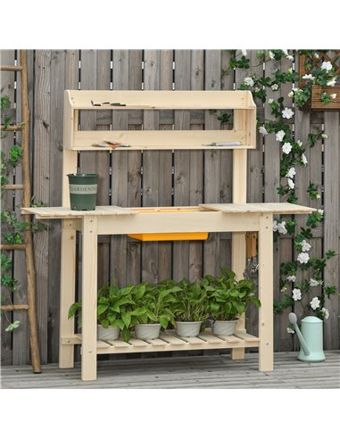 Outsunny Garden Potting Bench w/ Sliding Tabletop, Wooden Workstation w/ Dry Sink, Outdoor Workbench Potting Table w/ Storage Sh