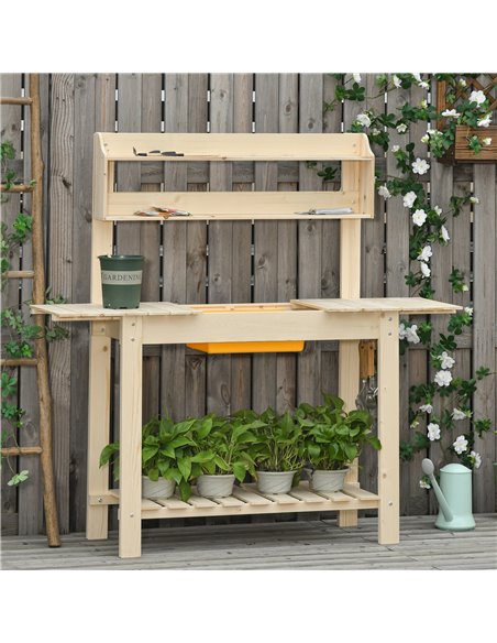 Outsunny Garden Potting Bench w/ Sliding Tabletop, Wooden Workstation w/ Dry Sink, Outdoor Workbench Potting Table w/ Storage Sh - pic 65807 | FastDaddyshop