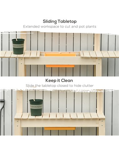 Outsunny Garden Potting Bench w/ Sliding Tabletop, Wooden Workstation w/ Dry Sink, Outdoor Workbench Potting Table w/ Storage Sh