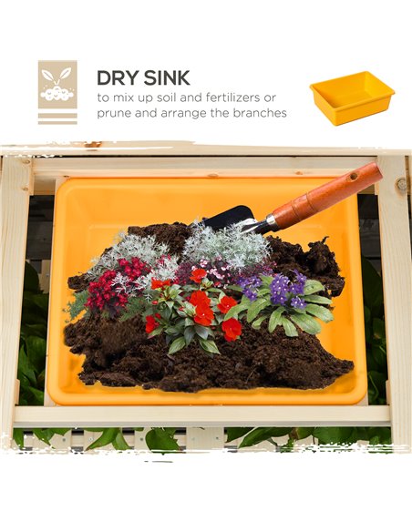 Outsunny Garden Potting Bench w/ Sliding Tabletop, Wooden Workstation w/ Dry Sink, Outdoor Workbench Potting Table w/ Storage Sh - pic 65811 | FastDaddyshop