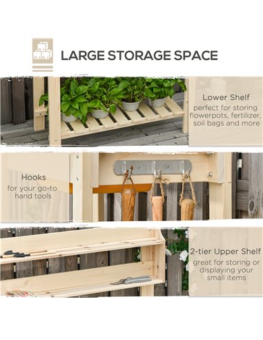 Outsunny Garden Potting Bench w/ Sliding Tabletop, Wooden Workstation w/ Dry Sink, Outdoor Workbench Potting Table w/ Storage Sh