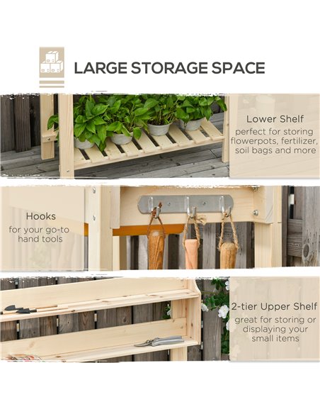Outsunny Garden Potting Bench w/ Sliding Tabletop, Wooden Workstation w/ Dry Sink, Outdoor Workbench Potting Table w/ Storage Sh - pic 65812 | FastDaddyshop