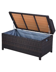 Outsunny Rattan Wicker Outdoor Storage Bench with Cushion, Brown, Patio PE Rattan, Elegant Seating and Storage Solution 841-153