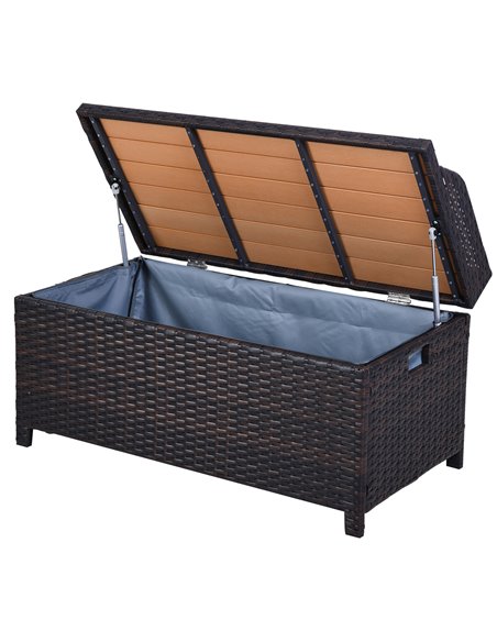 Outsunny Rattan Wicker Outdoor Storage Bench with Cushion, Brown, Patio PE Rattan, Elegant Seating and Storage Solution 841-153 - pic 65815 | FastDaddyshop