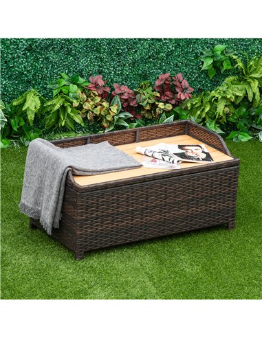 Outsunny Rattan Wicker Outdoor Storage Bench with Cushion, Brown, Patio PE Rattan, Elegant Seating and Storage Solution 841-153