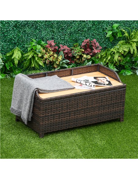 Outsunny Rattan Wicker Outdoor Storage Bench with Cushion, Brown, Patio PE Rattan, Elegant Seating and Storage Solution 841-153 - pic 65816 | FastDaddyshop