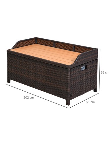 Outsunny Rattan Wicker Outdoor Storage Bench with Cushion, Brown, Patio PE Rattan, Elegant Seating and Storage Solution 841-153