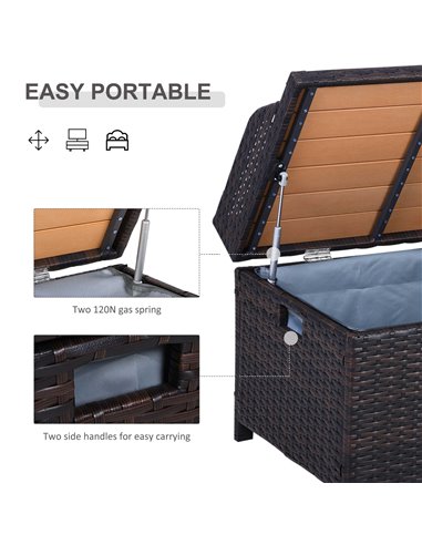 Outsunny Rattan Wicker Outdoor Storage Bench with Cushion, Brown, Patio PE Rattan, Elegant Seating and Storage Solution 841-153