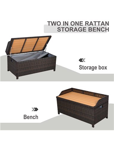 Outsunny Rattan Wicker Outdoor Storage Bench with Cushion, Brown, Patio PE Rattan, Elegant Seating and Storage Solution 841-153