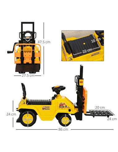 HOMCOM Kids Ride on Forklift Truck with Fork and Tray, Ride on Tractor with Under Seat Storage, Treaded Wheels, No Power Design,