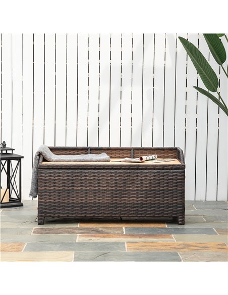 Outsunny Rattan Wicker Outdoor Storage Bench with Cushion, Brown, Patio PE Rattan, Elegant Seating and Storage Solution 841-153 - pic 65821 | FastDaddyshop
