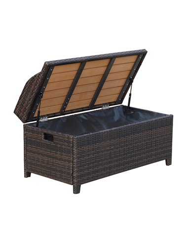 Outsunny Rattan Wicker Outdoor Storage Bench with Cushion, Brown, Patio PE Rattan, Elegant Seating and Storage Solution 841-153