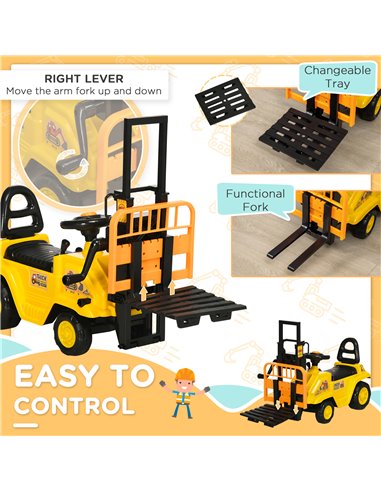 HOMCOM Kids Ride on Forklift Truck with Fork and Tray, Ride on Tractor with Under Seat Storage, Treaded Wheels, No Power Design,
